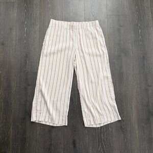 J Jill Pants Womens MP Ivory Striped Linen Blend Stretch Pull On Wide Leg